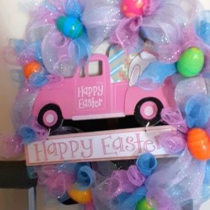 Pink happy Easter wreath